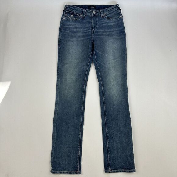 True Religion Billie Mid Rise Straight Denim Blue Jean Sz 29 Medium Wash Stretch - Picture 2 of 14